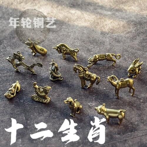 ZOCDOU 1 Piece Brass Bull Tiger Rabbit Dragon Snake Chicken Statue Little Figurine Crafts Figure Ornament Miniatures