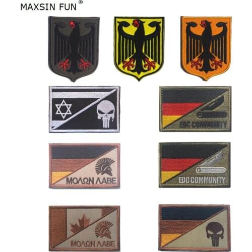 Fashion 1PC Germany Spartan Punisher Israel Flag patch German Black Hawk Flag Armband Backpack Sticker Badges DIY desgin
