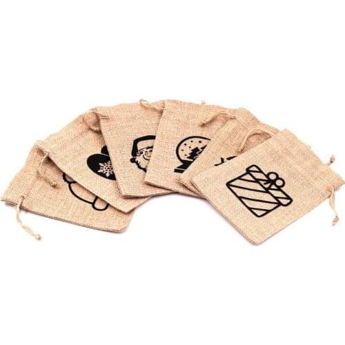 50Pcs New 13x18cm Cotton Burlap Bags Christmas Santa Claus Candy Bag New Year Presents Baking Package Pouch Ornaments for Small