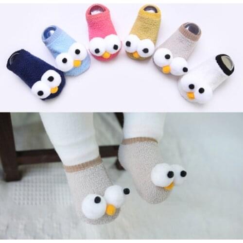 Cute Big Eyes Baby Socks Newborn Cotton infant Anti-slip Socks Baby Floor Socks Coral Fleece Keep Warm Socks New Fashion