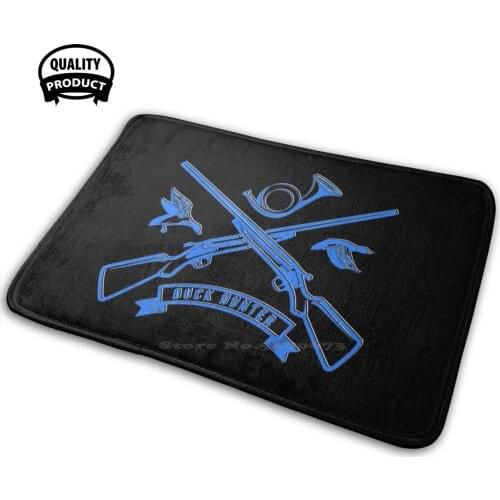 Duck Hunting Blue Design With Hunting Rifles Horn And Two Flying Ducks Soft House Family Anti-Slip Mat Rug Carpet Blue Duck