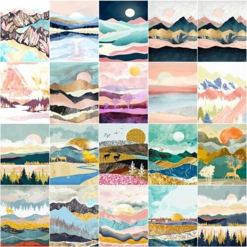 CHENISTORY DIY Oil Painting By Numbers Sunrise On Canvas Handpaint Acrylic Paint Kit Mountain Scenery Wall Art Picture Home Deco