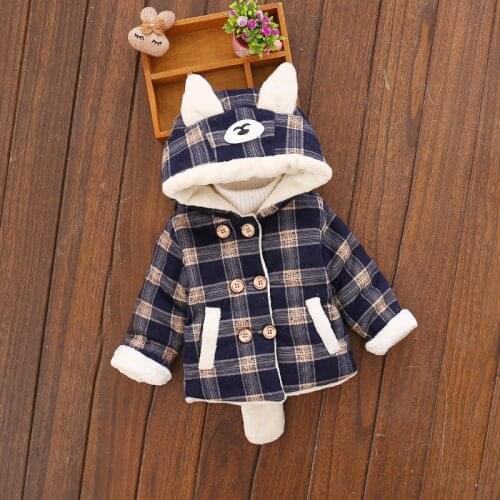 New fashion Autumn and Winter 100% Cotton coat Newborn Baby Children Cartoon Thickening Warm Cotton Plaid Toddler Coat