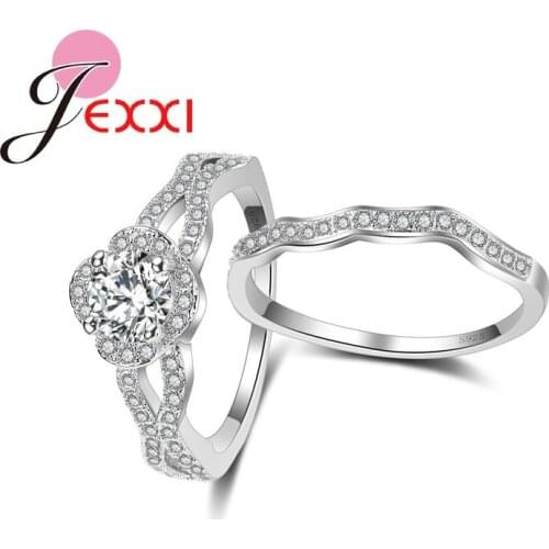 New Fashion Silver Rings Set AAA CZ Crystal Wedding Rings For Women 925 Sterling Silver Ring Jewelry