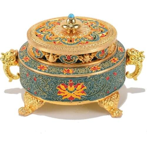 New Luxury Incense Burner Gold Metal Modern Enamel Blue Incense Burner Exquisite Retro Vintage Incensario Spiritual Decor EI50IB