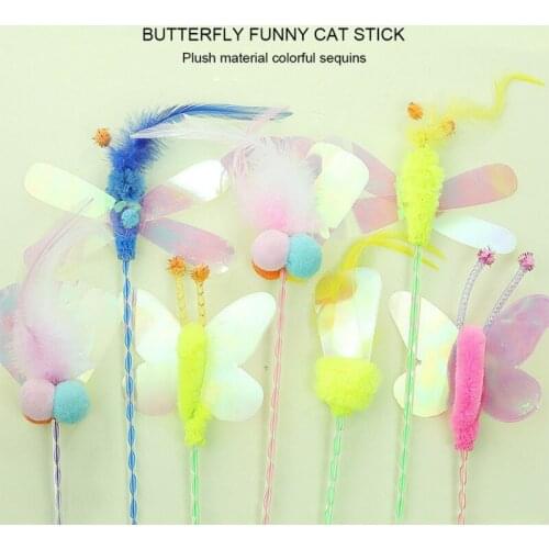 Cat Stick Feather Toys Cat Toys Funny Plush Cat Sequin Fairy Butterfly Feather Tease Toy Puzzle Interactive Cat Toy Pet Supplies