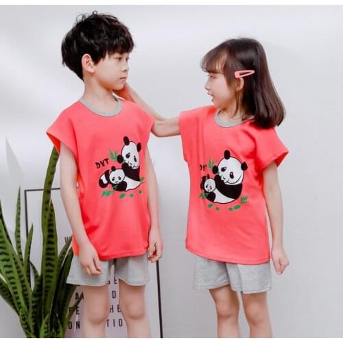 Boys Girls Pajamas Baby Cotton Short Sleeve Sleepwear Panda Amine 2pcs Summer Pyjamas Kids Pijamas Cartoon Childrens Clothing