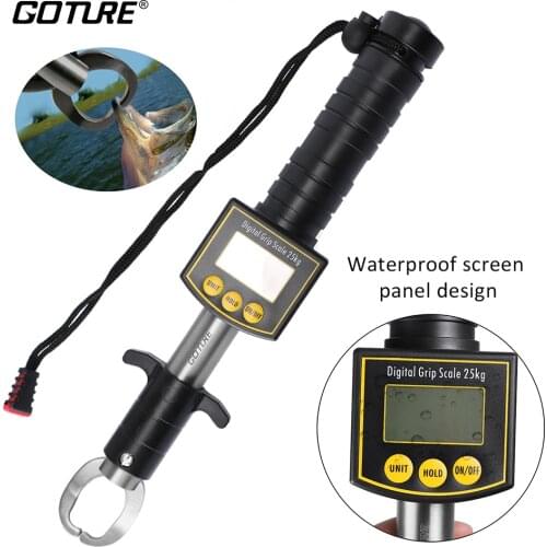 Goture Portable Fish Lip Gripper Grabber Digital Fishing Grip Pliers Stainless Steel Clip Fish Holder with Scale Ruler Max 25kg
