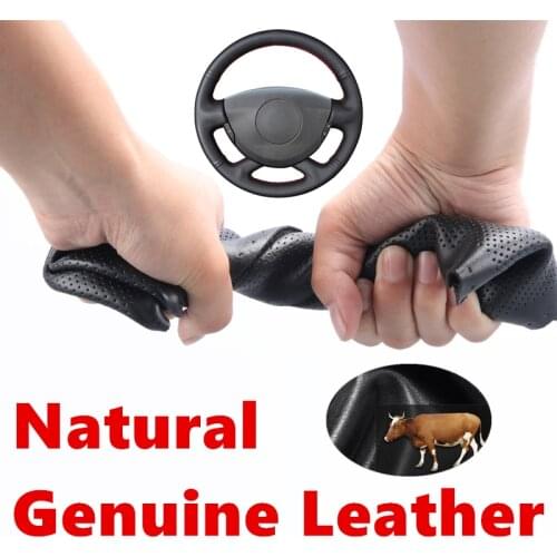 Hand stitched Black Genuine Calfskin Leather Car Steering Wheel Cover for Renault Laguna 2004-2007 Vel Satis 2001-2005