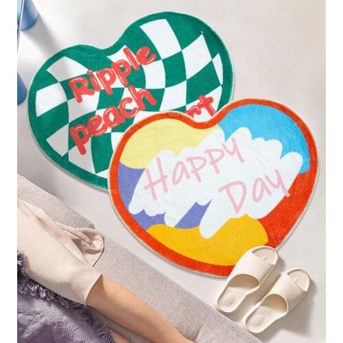 Heart Shaped Furry Mat Plush Entrance Door Water Absorbent Bath Mat Home Carpet For Living Room Modern Baby Carpet Kids Rugs