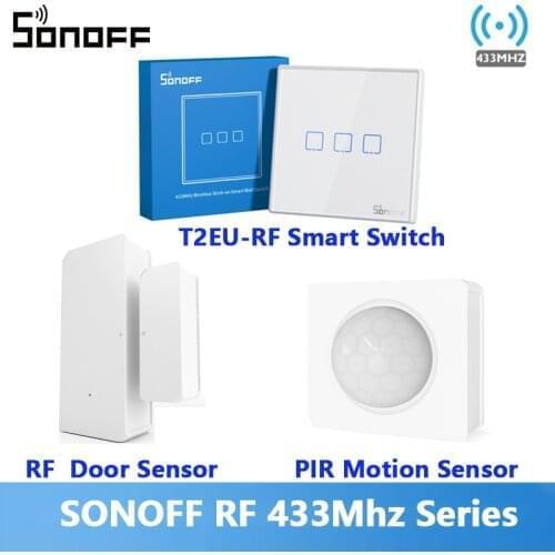 SONOFF RF 433MHz T2 EU 86 Type Sticky Switch / PIR3 PIR Motion / DW2 Door Window Sensor Switch Via SONOFF RF Bridge EWelink