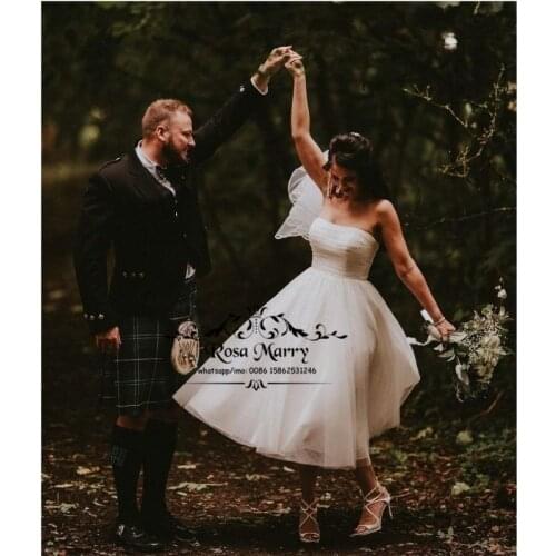 Classy White Short Summer Wedding Dresses 2021 A Line Strapless Plus Size Boho Beach Country Vestido De Novia Women Bridal Gowns