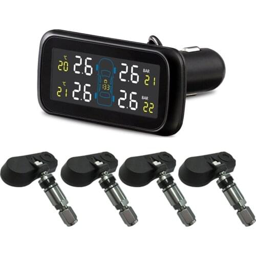 TPMS Solar Power Car TPMS Tyre Pressure Monitoring System Auto Security Alarm Systems Digital LCD Display Tyre Pressure Sensor