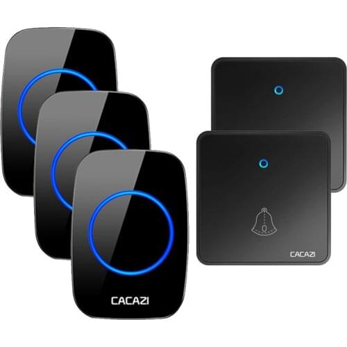 CACAZI Wireless Doorbell Waterproof 300M Remote Battery Transmitter Led Night Home Light Receiver US EU UK Plug 0-110db Chimes