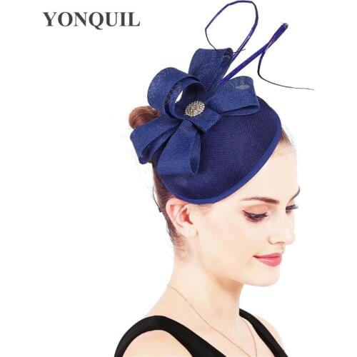 Vintage Elegant Women Copy Sinamay Headwear Fascinator Hat With Ostrich Quill Adorn Hat Headwear Bride Wedding Hair Accessories