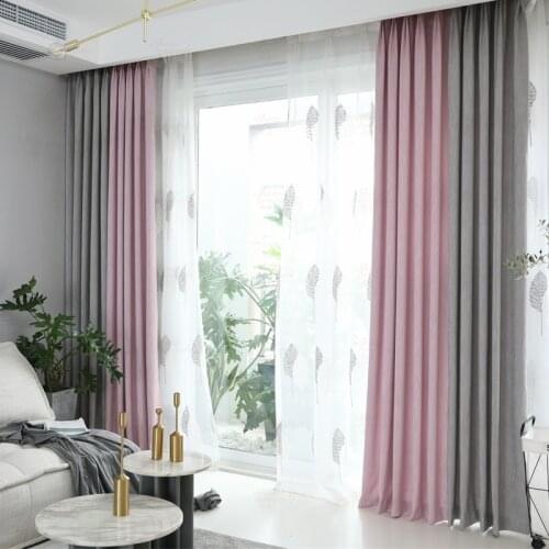 Simple Modern Curtain Pure Color Bamboo Cotton Linen Blackout Curtains for Living Room Bedroom Splicing Curtains Tulle Custom
