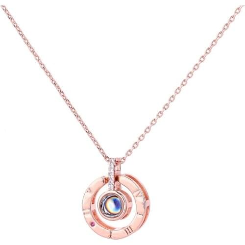 12Pcs/lot Rose Gold Love You Necklace Simple Round Crystal Circle Pendant Short Necklace for Women