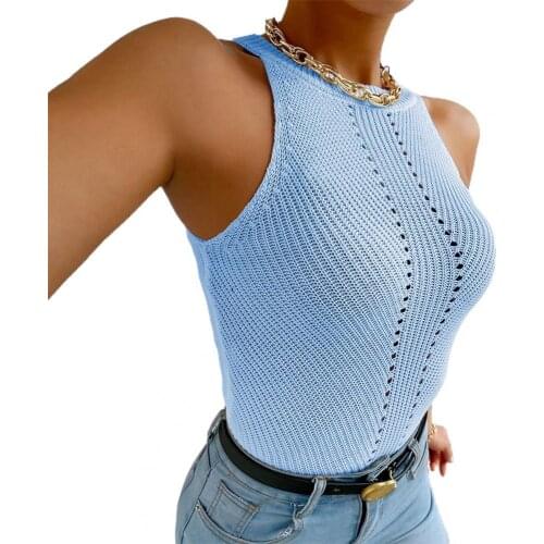 Vest Sleeveless Knitted Top Women O Neck Hollow Out Solid Color Tank Top for Work Solid Harajuku Korean Tank Tops Sexy Crop Vest