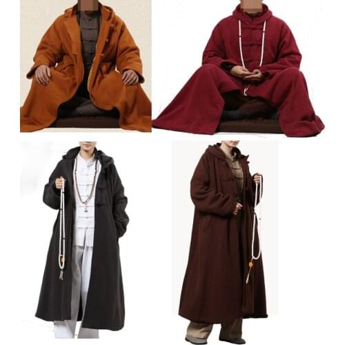 4colors winter warm thick Buddhist meditation cloak monks cape coat lay abbotnun martial arts zen robe red/brown/gray/yellow