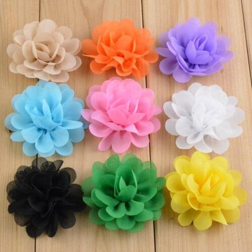 120pcs/lot 2" Kids Hair Flowers For Headbands Fabric Chiffon Flowers Without Clips Girls Hair Accessories Craft Fake Flower DIY