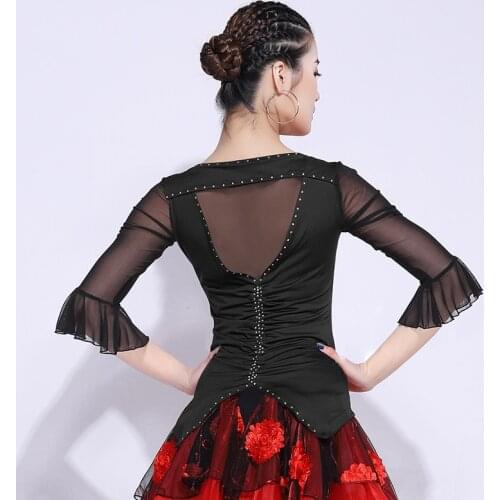2019Latin Dance Tops Women Bright Rhinestone Tops Dancing Clothes Tops Ladies Ballroom Dance Top Women Dance Wear VDB260
