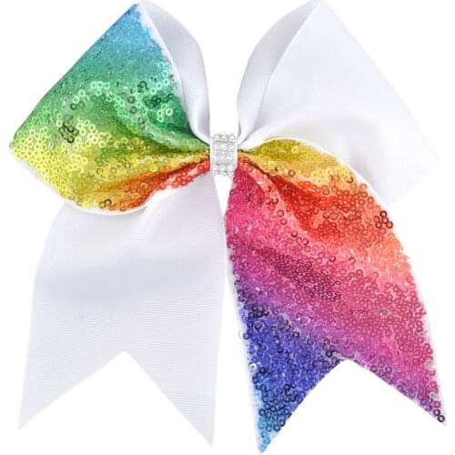 7 Inch Grils Big Grosgrain Ribbon Cheerleading Bow Rhinestone Sequins Ponytail Bows With Alligator Clip Dancing Hair Accessories