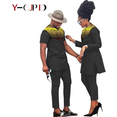 African Clothes for Couples Women Ankara Print Top and Pants Sets Bazin Riche Couples Matching Men Top and Pants Sets S20C001