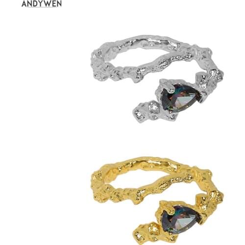 ANDYWEN 925 Sterling Silver Gold Irregular Resizable Geometric Rings Adjustable Colorful Rainbow Women Rings Jewelry 2021