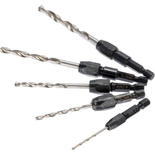 5pc 1/4" 6.35mm Hex Cordless Screwdrivers Wood Drill Bit Set 2-6mm Hex Shank Woodworking Twist Drill Quick Change Bits Fits