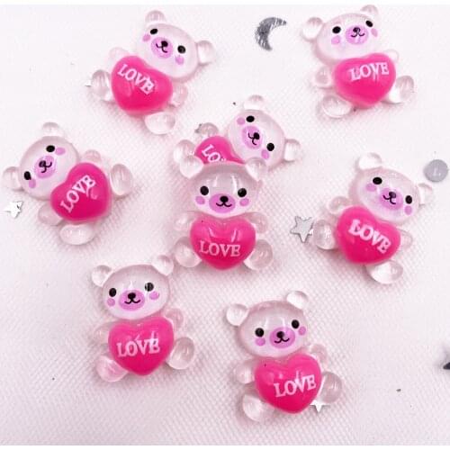 20PCS Glitter Resin Kawaii Colorful 3D Love Bear Flatback Cabochon Stone Scrapbook DIY Decor Home Figurine Crafts Supplie OH258
