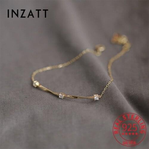 INZATT Real 925 Sterling Silver Zircon Geometric 14K Glod Bracelet For Fashion Women Hiphop Fine Jewelry Minimalist Accessories