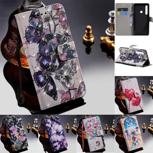 Sunjolly for Samsung Galaxy A9 2018 Phone Case Lanyard 3D Flip Wallet Cover coque for Samsung A9 2018 A920F A920 SM-A920F Cases