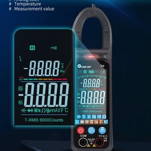 TOOLTOP Digital Clamp Meter Color Large Screen Automatic Multimeter 6000 Counts NCV AC Voltage Current 400A Capacitance Detect