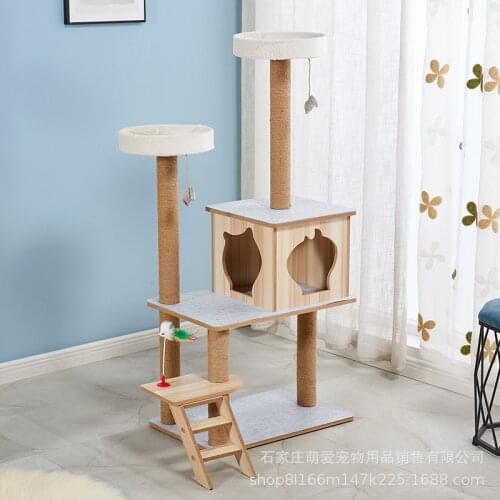 Wooden Cat Furniture Tree Tower Condo Playground Cat House Climbing Pet Furniture Products Wooden House Shelves Cat Tree Ladder