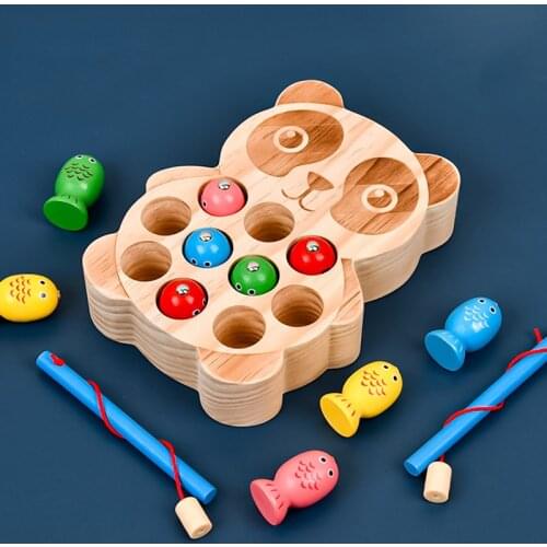 Childrens Wooden Panda Bear Magnetic Simulation Fishing Game Montessori Education Play House Eye Hand Coordination Toy Kid Gift