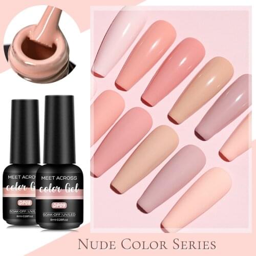 MEET ACROSS Nude Gel Nail Polish 8ml Semi Permanent UV Gel Nail Varnishes Base Top Coat Gel Nail Polish DIY Nail Design