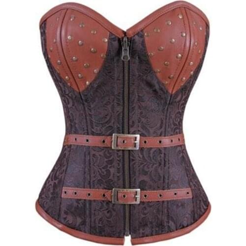 Gothic Clothing Sexy Brown Steel Bone Corset Steampunk Waist Trainer Brown Corsets For Women