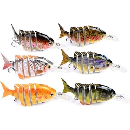 HiUmi 1pc 10cm 13.67g New design 6 Sections Fishing lure Swim Bait 2/0 Hook fishing tackle 6 color Fishing bait HS012