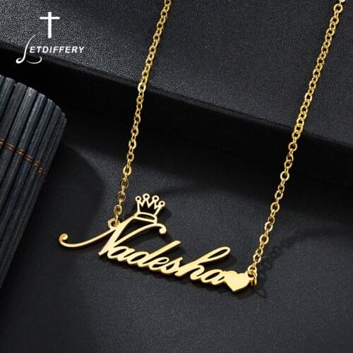 Letdiffery Customized Name Pendant Necklace Golden Custom Crown Heart Nameplate Stainless Steel Women Jewelry Gifts Dropshipping