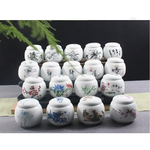 1PC Chinese Tea Caddy Pottery Canister Container for Puer Tea Tank Storage Jar Small Tea Storage Chests JM 006