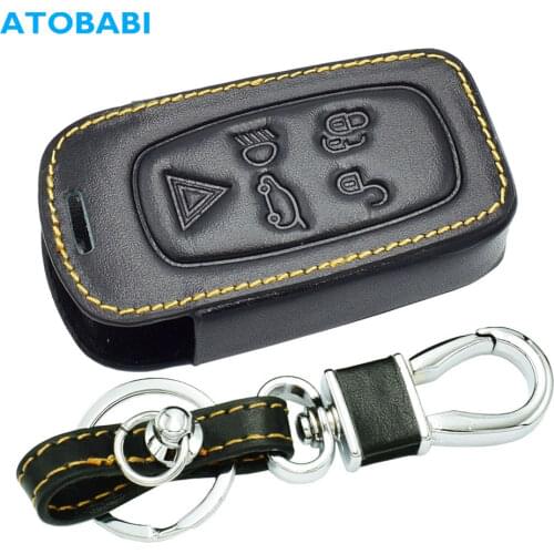 Leather Car Key Case For Land Rover LR4 LR2 Discovery Rang Rover Sport Evoque 5 Button Smart Remote Fob Cover Keychain Protector