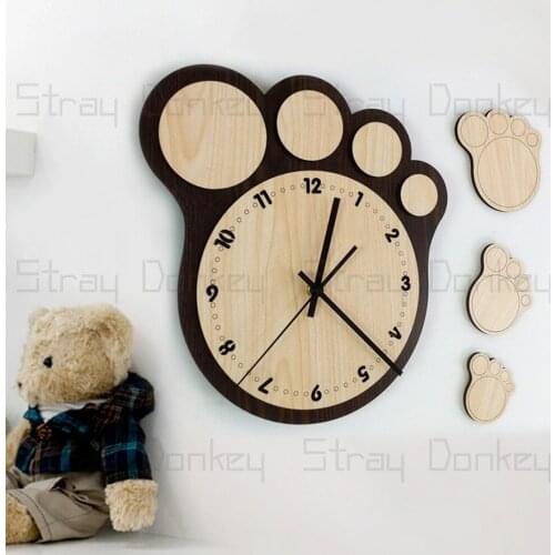 Creative Cute Cartoon Wall Clock Display Numbers Large Wooden Silent Wall Clock Living Room Boy Reloj De Pared Home Decor DL60WC