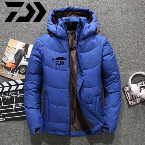 Daiwa Winter Warm Men Jacket Coat Autumn Fishing Puffer Thick Hat White Duck Parka Male Mens Winter Down Jacket With Hoodies