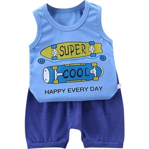 Summer Toddler Boy Girl Clothes New Boys Cartoon Vest T Shirts Boutique Kids Clothing Baby Boys Cotton Vest+Shorts 2 Pcs Sets