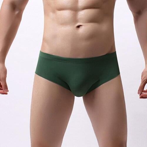 Longjiang Men Underwear Seamless Translucent Sexy Solid Color U Convex Underpants for Bathroom