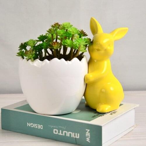 Cartoon Rabbit Flower Pot Succulent Small Ceramic Flower Pot Desktop Green Plant Flower Pot Home Decoration Gardening Accessorie