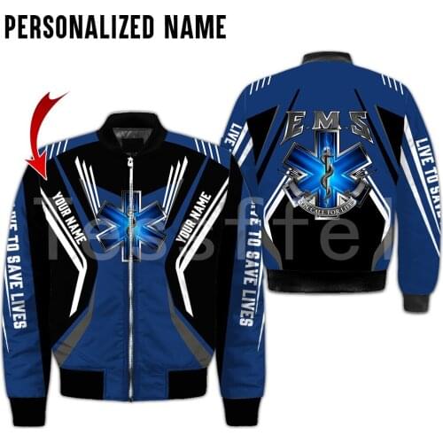 Tessffel Emergency Medical Service EMS 3D Print New Fashion Bomber Jacket Winter Thick Men Zipper Oversize Casual Flight Coat 38