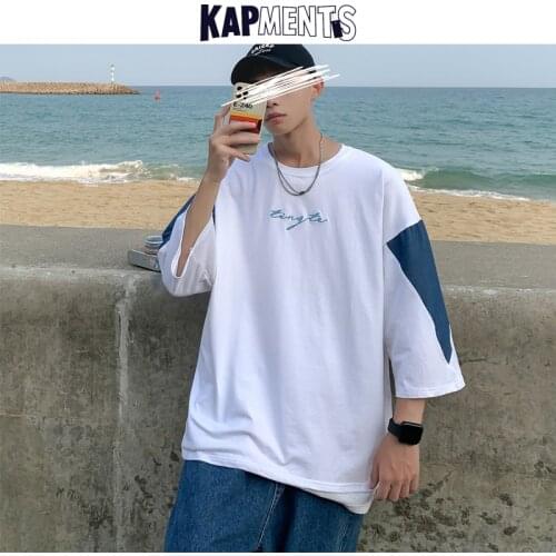KAPMENTS Men Japanese Streetwear Oversized Tshirts 2021 Summer Mens Patchwork Harajuku Shirt Male Black Cotton Hip Hop T-shirt