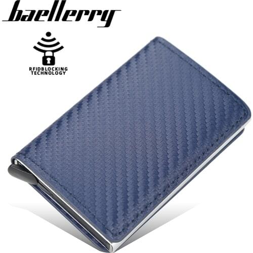 Baellerry Carbon Fiber RFID Blocking Men Credit Card Holder Leather Bank Card Wallet Case Cardholder Protection Purse For Women