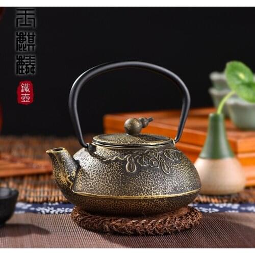Jade kirin iron pot Gold mini bottle gourd with filter cast iron teapot Japan, wrought iron pot of creative tea on sale 550ml